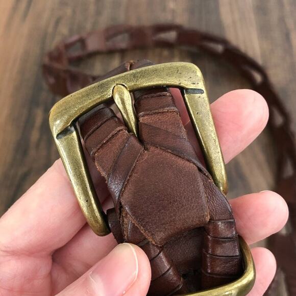 Bachrach Cowhide Leather Belt Woven Link Solid Brass Buckle Mens Size XL Brown - Picture 5 of 13